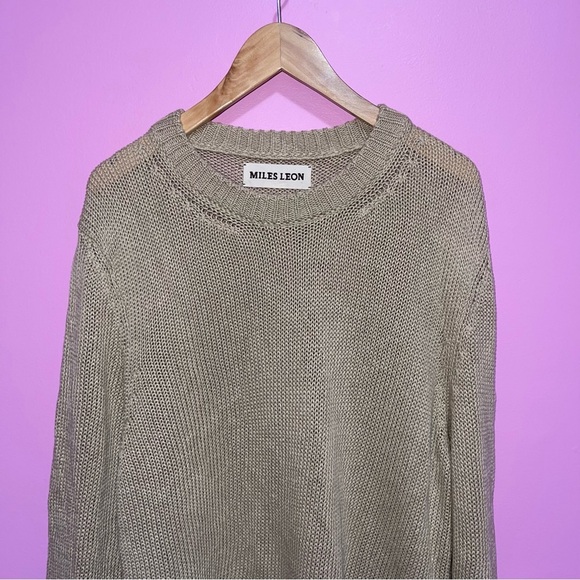Miles Leon Sweater Men's Size XL Beige Mushroom Linen Cotton‎ Knit Loose Fit - Picture 3 of 13